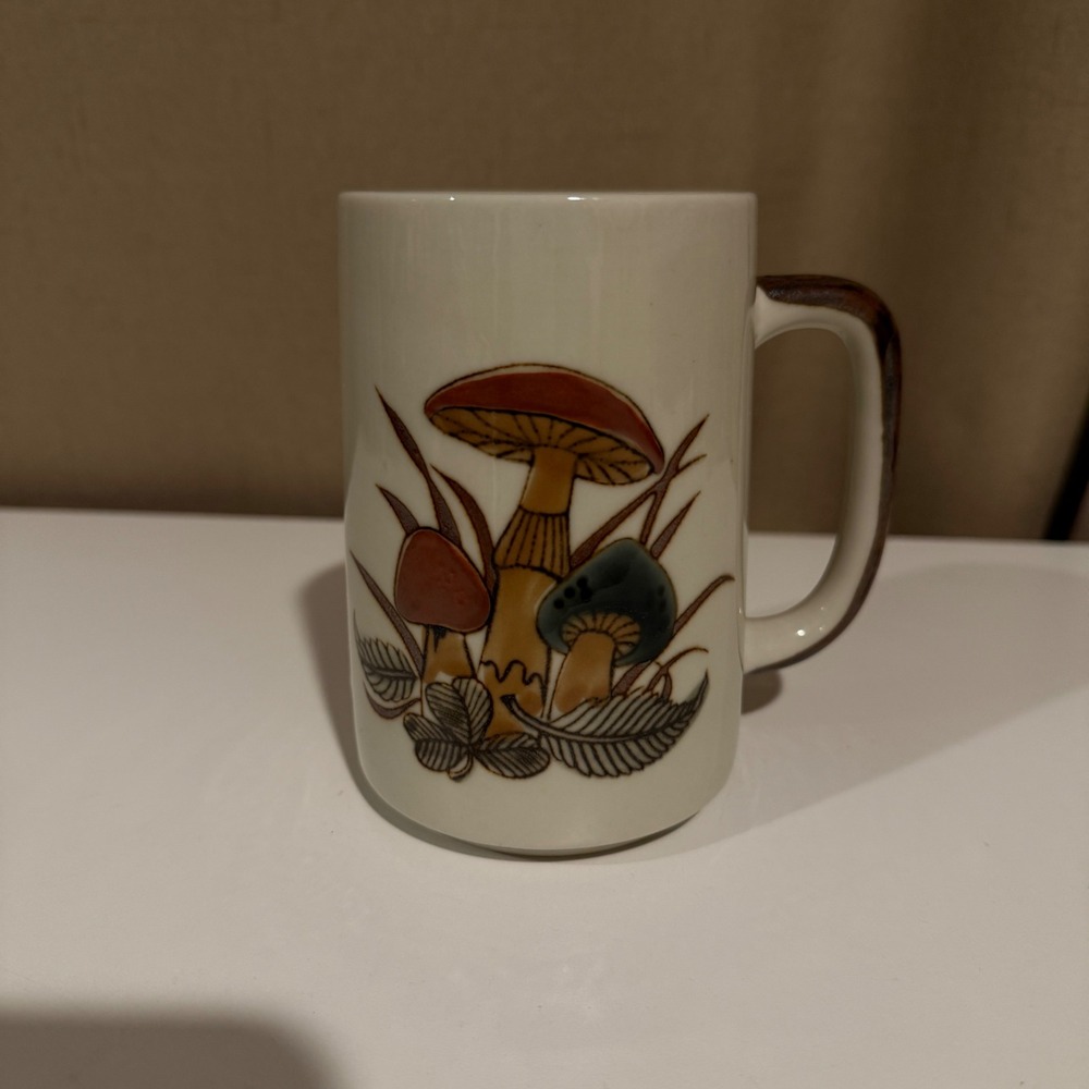 Vintage  Otagiri 1970s‎ Mushroom Stoneware Mug Retro Cottagecore Tall Coffee Cup